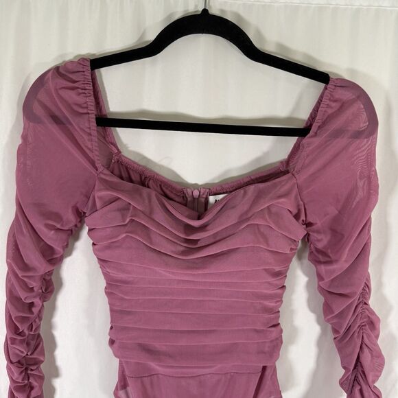 Princess Polly Bodysuit Women's 4 Pink Mesh Ruched Square Neck Long Sleeve - Picture 2 of 12